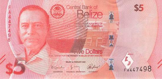 Belize 5 Dollar p74 2025